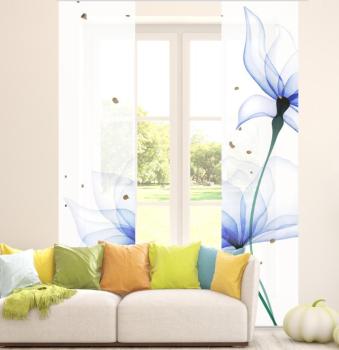 Preview: Schiebevorhang, Lule duo blue, blume, blau, modern, Schiebevorhang, 2 teilig auch als Raumteiler